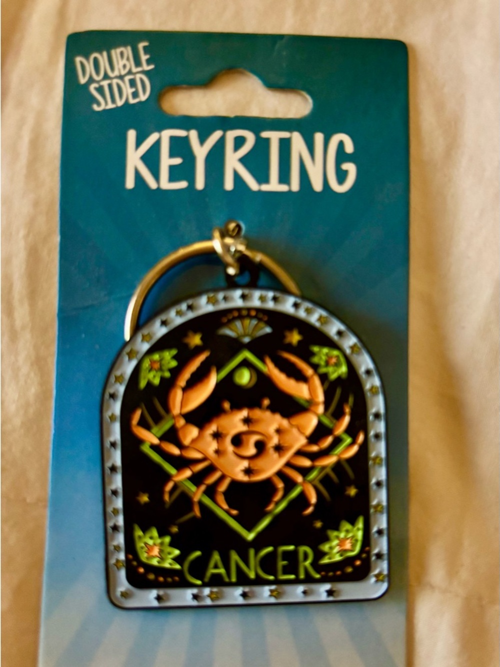Cancer Zodiac Keyring - Black & Orange Key Holder